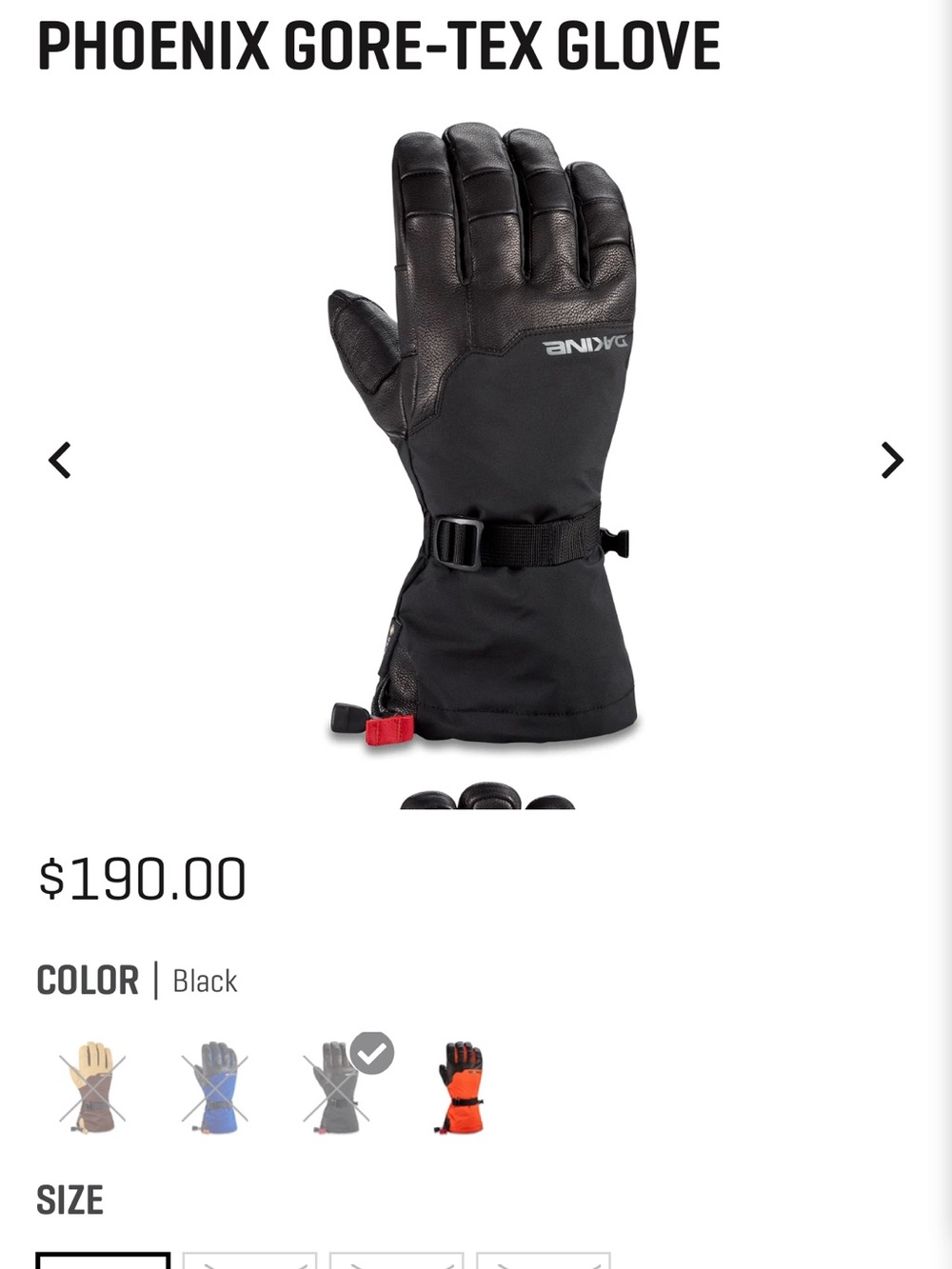 NWT Dakine Men's Phoenix Gore-Tex Primaloft Gloves, Black Size XL